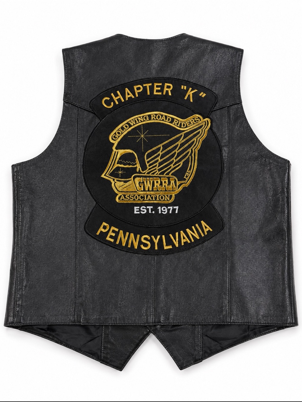 Chapter "K" Pennsylvania Black Leather Vest with Gold Patch